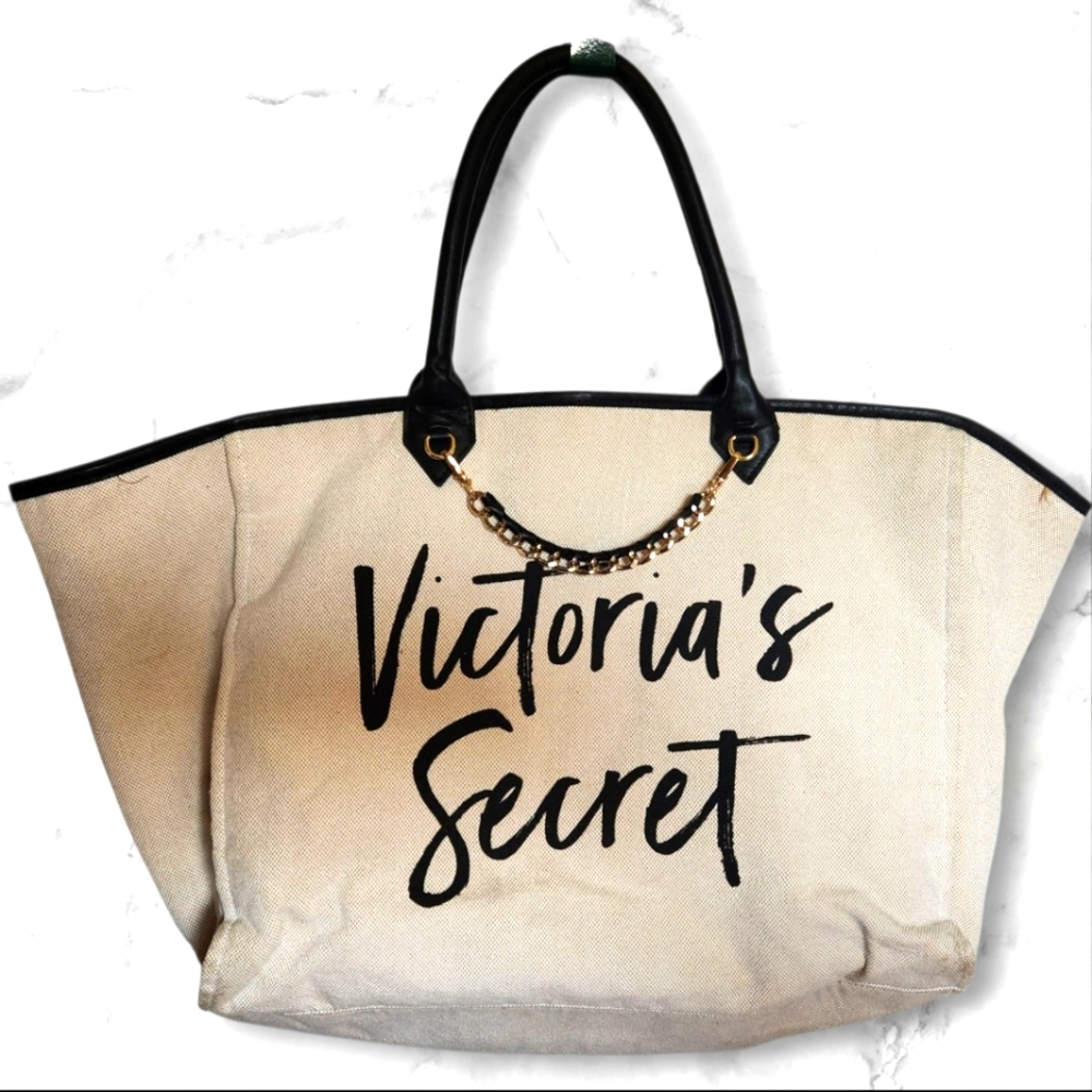 Victoria's Secret Beige and Black Tote-large